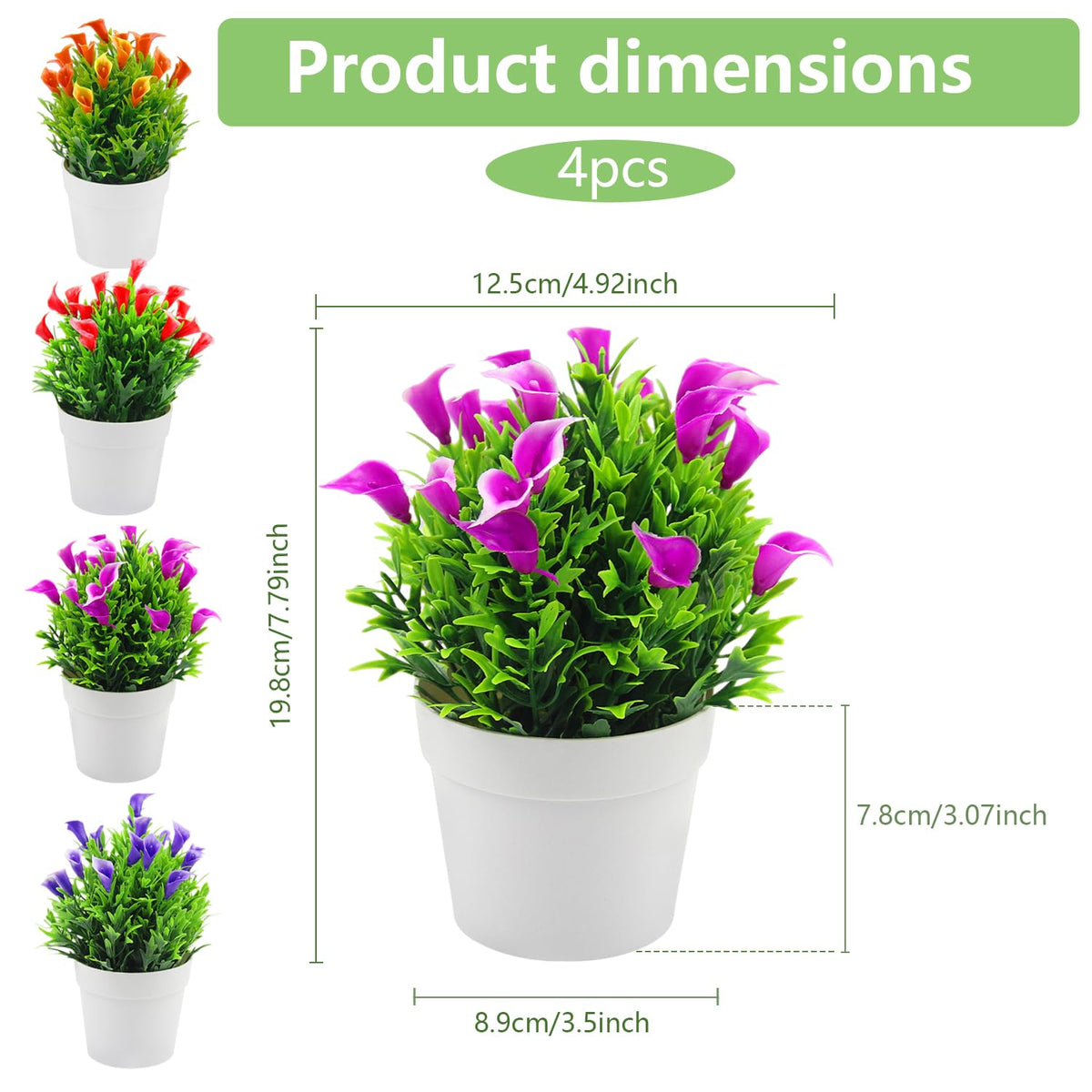 ZIOYA 4 Pieces Artificial Flowers Artificial Calla Lily Flowers Potted Artificial Flowers Artificial Plants for Indoor and Outdoor Cafe Bathroom Living Room Balcony Office Decoration