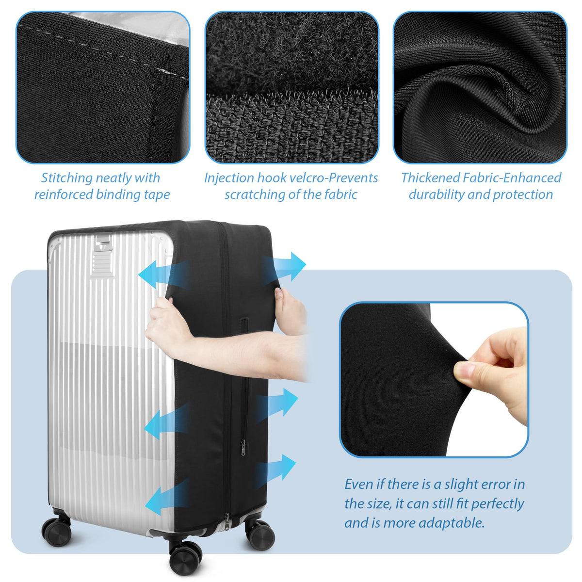 Transparent Elastic PVC Luggage Cover Waterproof Suitcase Protector – Black 20in