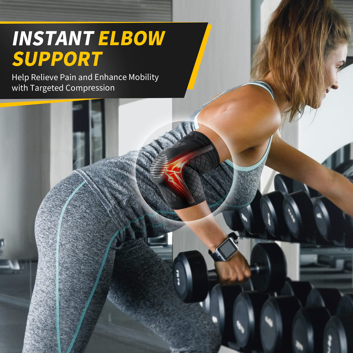 CAMBIVO 2x elbow bandage men women, tennis elbow bandage with gel padding and side stabilizers, elbow bandage for pain relief from tennis elbow, golfer's elbow, tendonitis