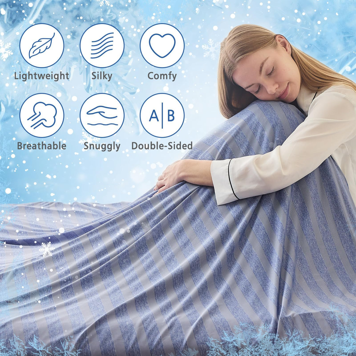 EMME Cooling Blanket Q‑Max>0.5 Double‑Sided Fine Stripes 230x230cm Lightweight – Dark Grey 230x230cm