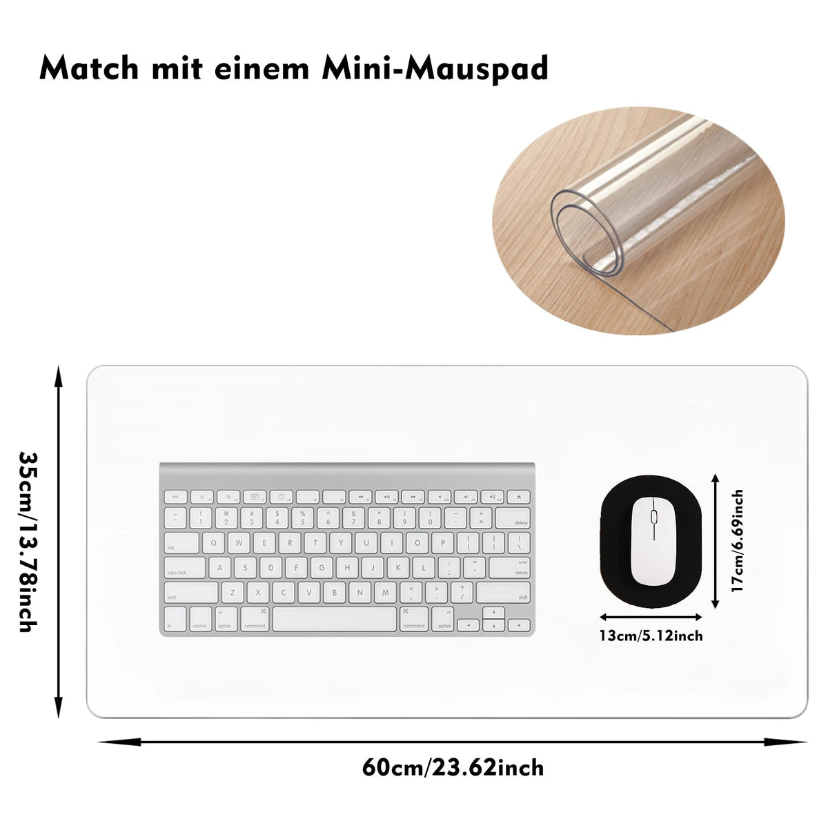 Yanen Transparent Desk Pad, 110 x 60 cm, PVC Clear Large Table Mat, Non-Slip Round Edges, Waterproof Table Protector, Desk Mat for Office, Home, School