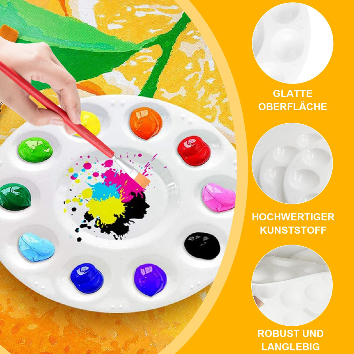 Round Plastic Mixing Palette 6-piece 15.8cm 11 Mixing Areas for Paints – White