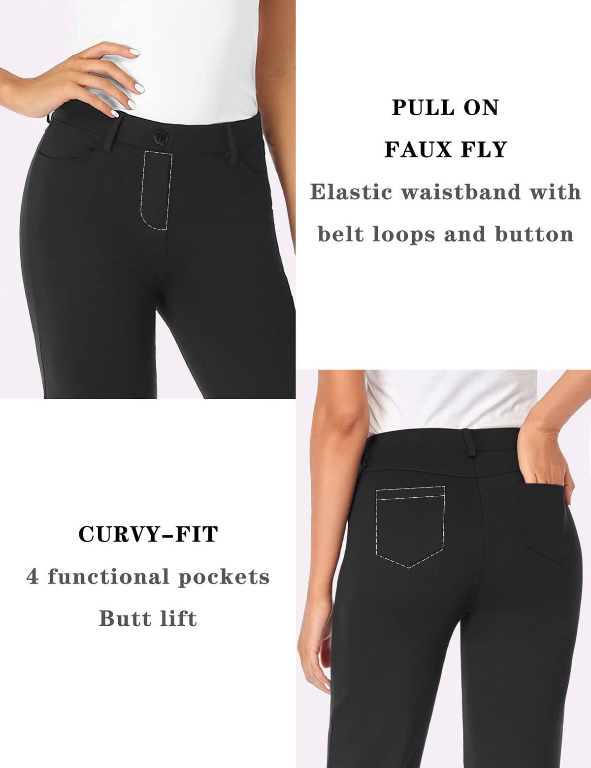 Pantaloni eleganți elastici bootcut office damă Tapata cu 4 buzunare – Negru XL (lungime 76 cm)