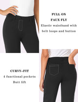 Pantaloni eleganți elastici bootcut office damă Tapata cu 4 buzunare – Negru XL (lungime 76 cm)