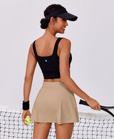 Women’s Tennis Skort High Waist Sports Skirt with Pockets Side Slit – Khaki L