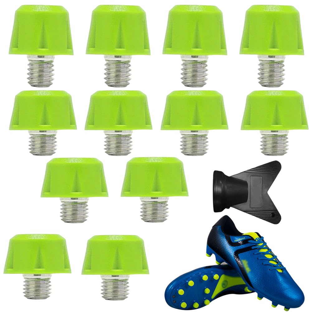 Crampoane filetate M5 antiderapante din nailon și metal pentru ghete de fotbal, set 12 buc – Verde Neon