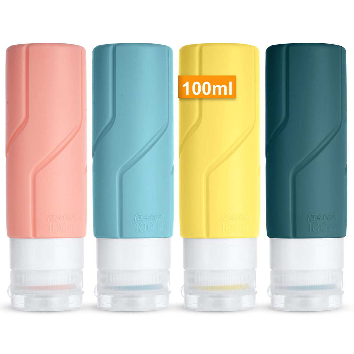 OSDUE 4 Piece Silicone Travel Bottle Set, Travel Bottles for Filling Set Travel Bottles for Shampoo, Lotion, Conditioner, Shower Gel, Travel Shampoo Container BPA-free Practical Travel Bottle Set (100ML)