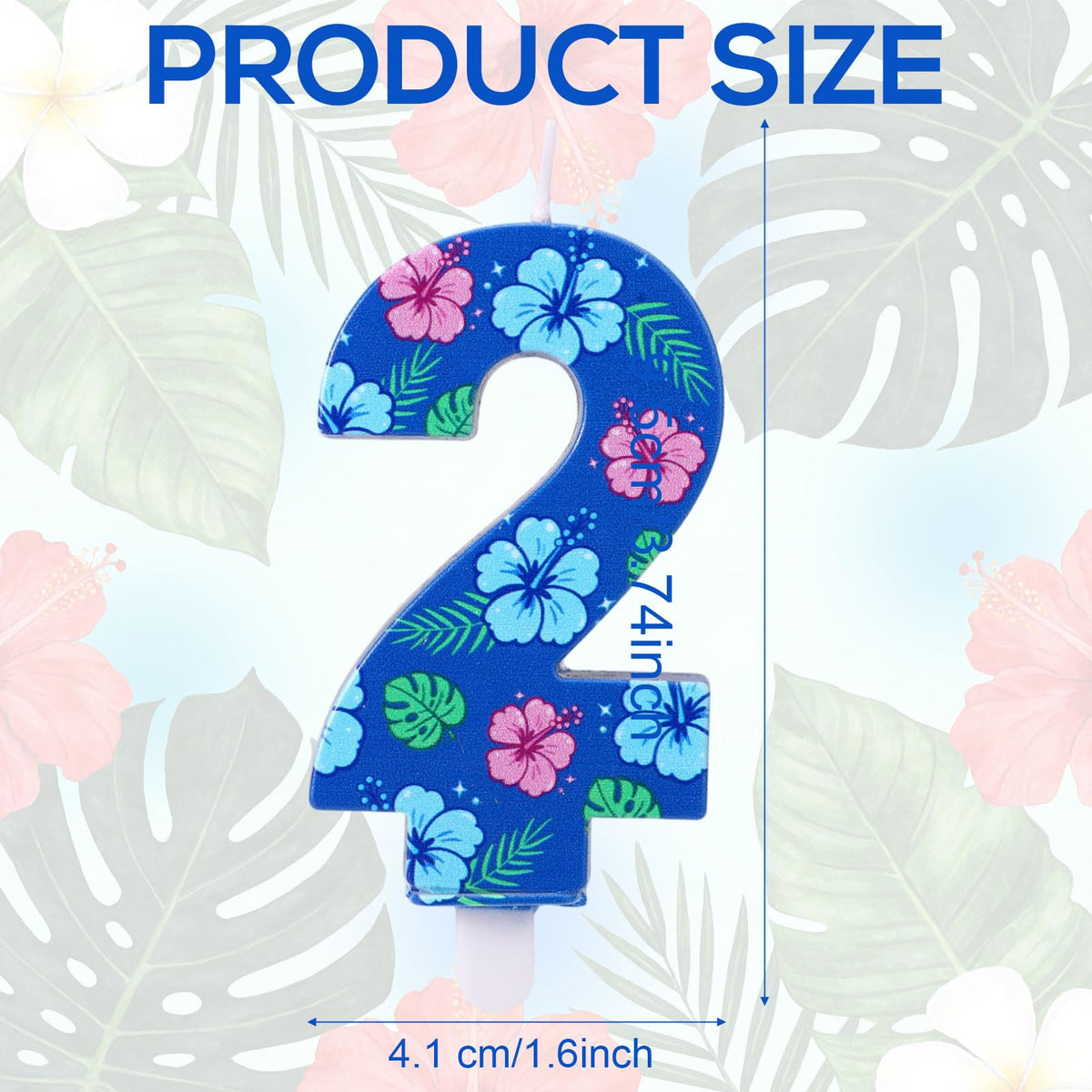 Birthday Number Cake Candle Hawaiian Floral Topper - Blue Number 2