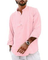 YAOBAOLE Linen Shirt Men Long Sleeve Business Shirt Men Shirt Cotton Linen Shirts Men Pink XL