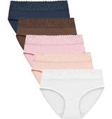 Women's Cotton Lace Bikini Knickers 5-Pack Breathable Comfortable Panties – Dark S
