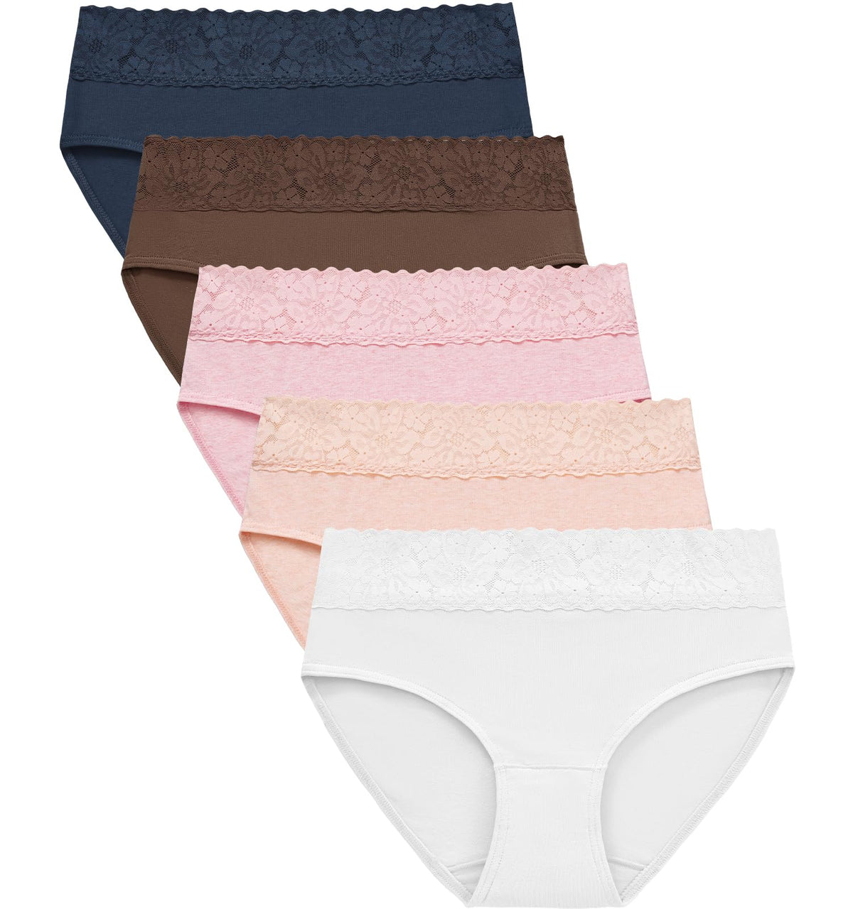 Women's Cotton Lace Bikini Knickers 5-Pack Breathable Comfortable Panties – Dark S