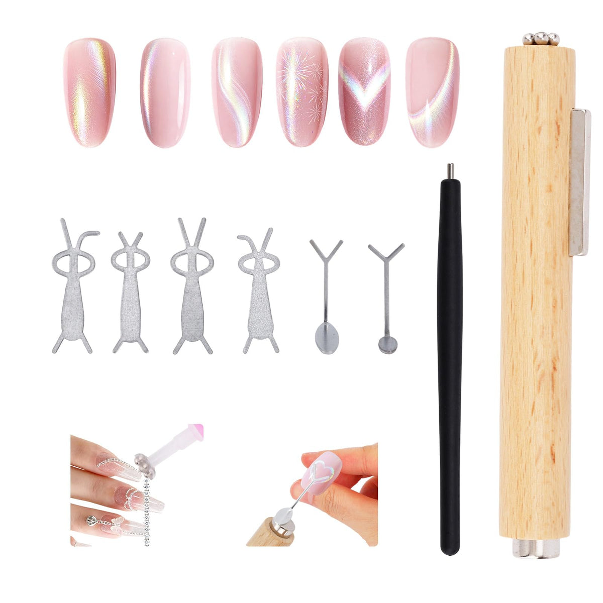 3-in-1 Cat's Eye Nail Magnet Tool Set 8 pcs with Wooden Pen & Y/Rabbit Magnets – Multi