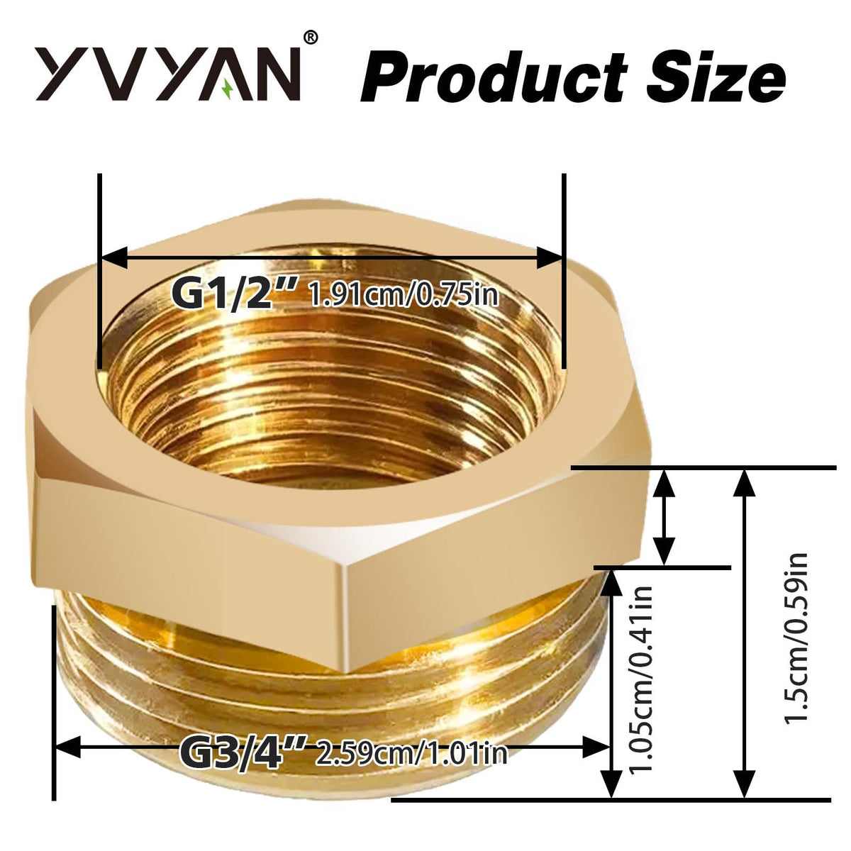 Brass Pipe Reducer Adapter Male 3/4" to Female 1/2" Thread 2pcs – 3/4in-1/2in