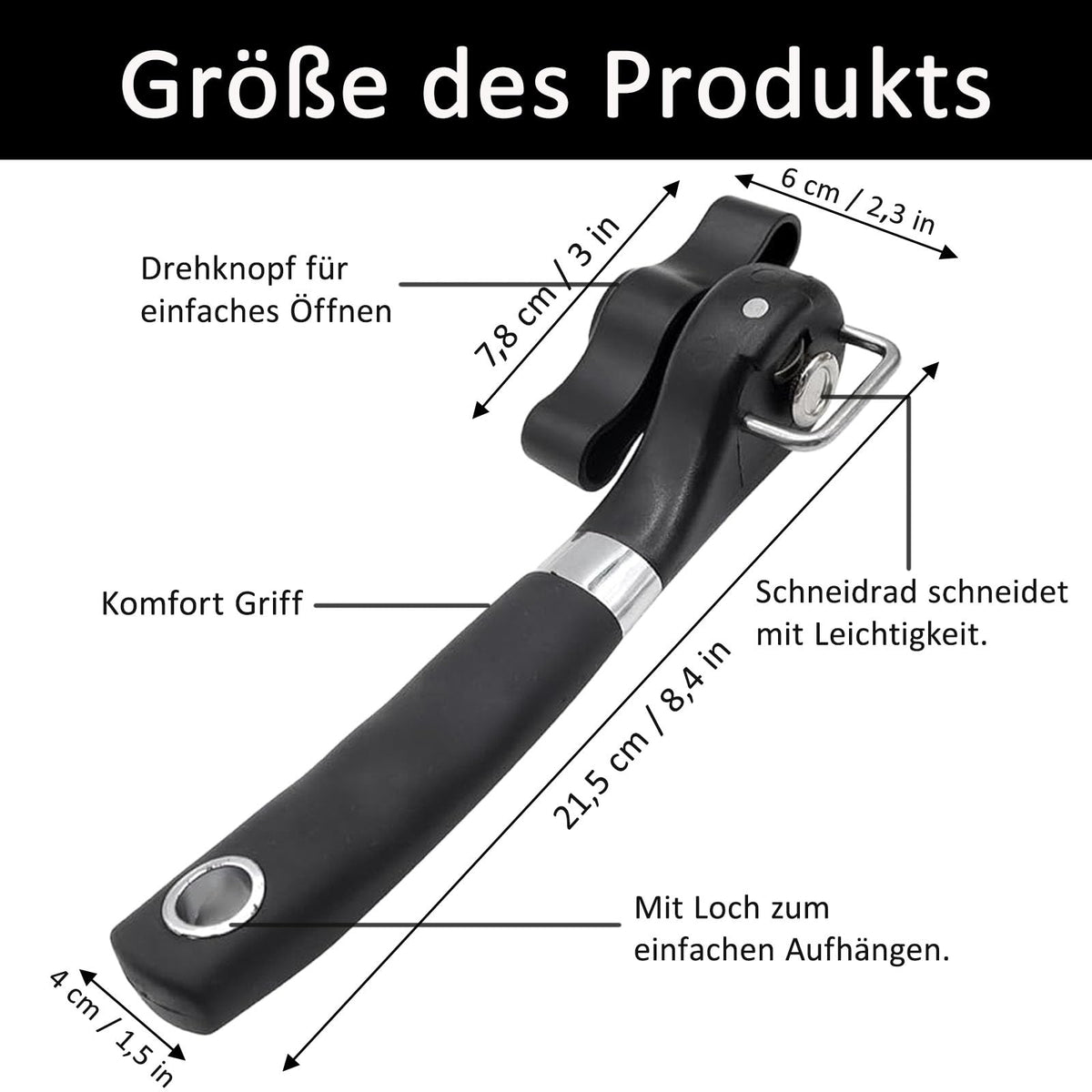 Manual Can Opener Smooth-Edge Stainless Steel Handheld Screw Lid Opener – Black
