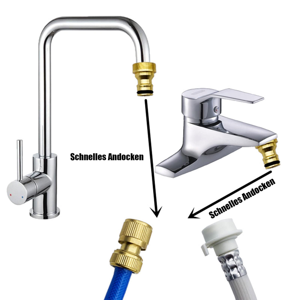 Conectori rapizi universali pentru robinet de bucătărie sau baie adaptor furtun, set 2 bucăți