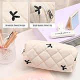 Floral Pencil Case Makeup Pouch Smooth Zipper Small – White