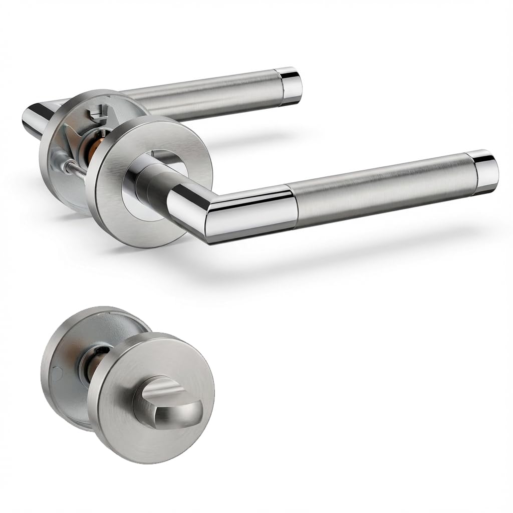 Stainless Steel Mortise Door Handle with Bathroom Knob Two-Tone – SO2-103BK-D