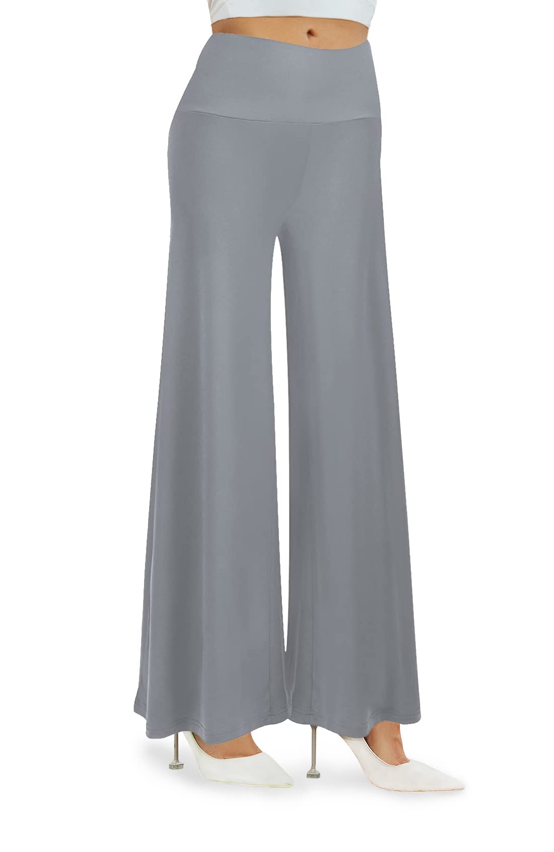 Pantaloni palazzo largi cu talie înaltă damă Cegerne elastici – Gri S