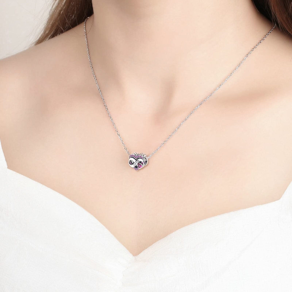 Sterling Silver Birthstone Charm Pendant Infinity – July