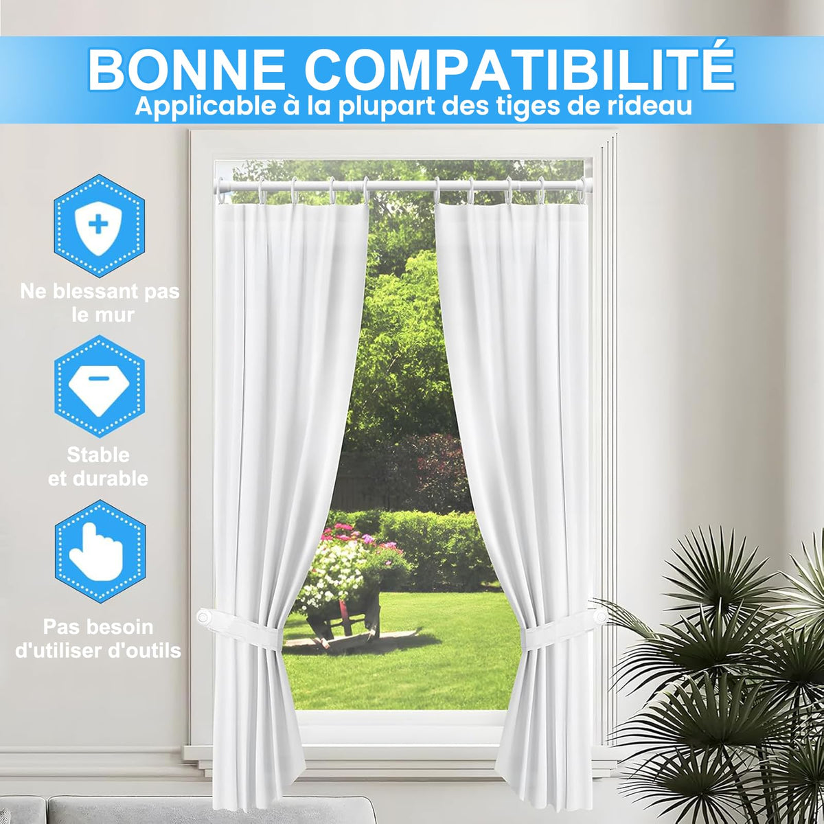 Bară telescopică extensibilă pentru perdea de duș fără găurire 22 mm – Alb 115–195 cm