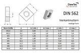 Square Insert Nut Stainless Steel DIN 562 Low Profile – M6 10pcs