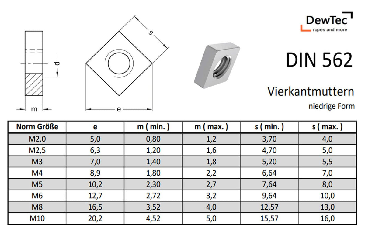 Square Insert Nut Stainless Steel DIN 562 Low Profile – M6 10pcs