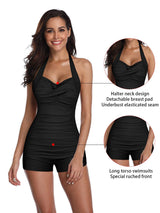 Costum de baie întreg modelator Durio halter push-up mărimi mari – Negru 40-42 (L)