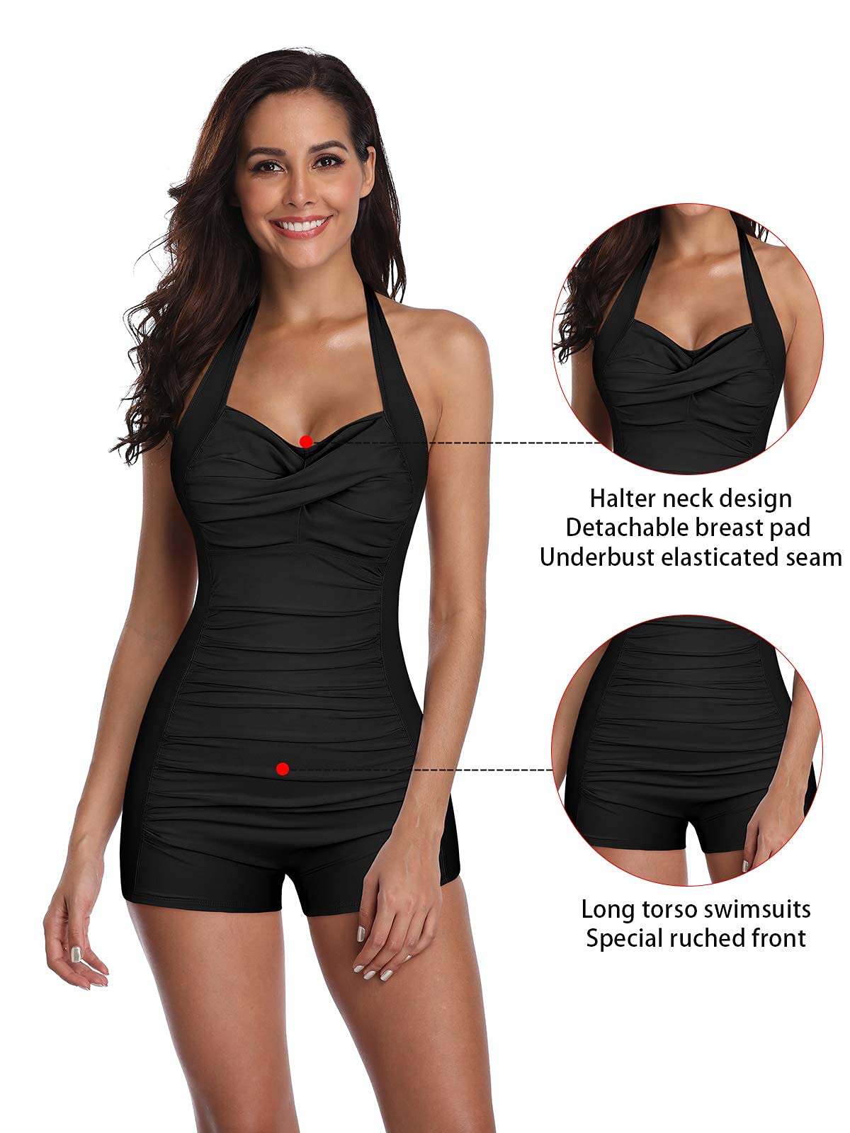 Costum de baie întreg modelator Durio halter push-up mărimi mari – Negru 40-42 (L)