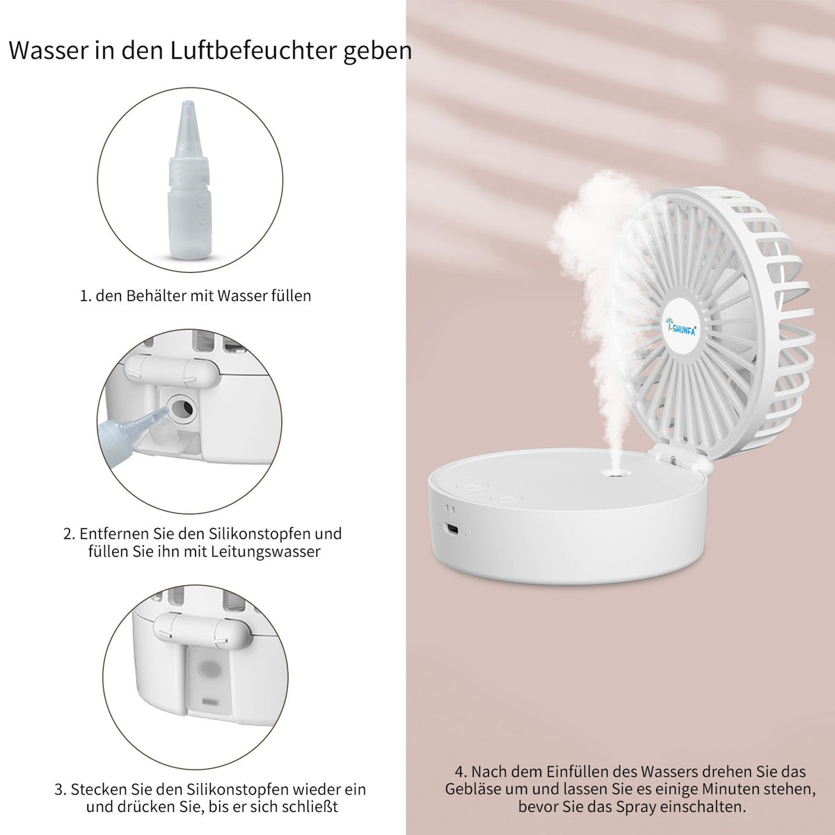 Ventilator portabil de mână reîncărcabil prin USB cu pulverizare ceață rece