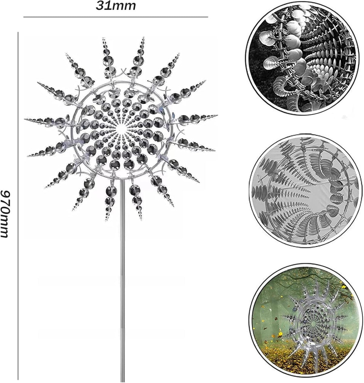 3D Kinetic Metal Windmill Garden Sculpture Decorative Patio Lawn Ornament