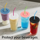 Silicone Cup Lids with Straws 4-Pack Leakproof Sealing Drink Covers - Fits Most Cups