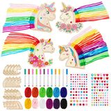 Harrycle 16 Set Wooden Unicorn Craft Set Children Unicorn Fridge Magnets Make Your Own Unicorn and Self-Adhesive Glitter Stones DIY Kit for Girls Boys Birthday Party Painting with the Family