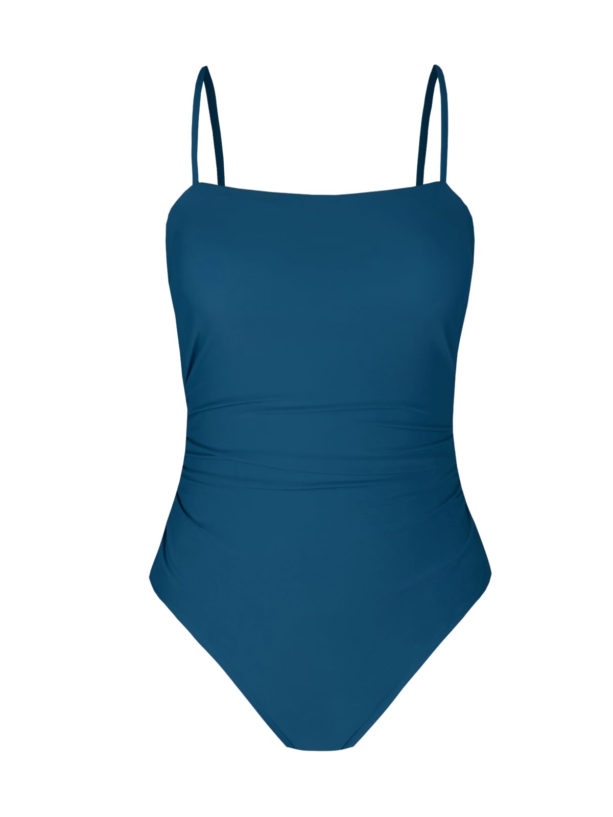 Costum de baie întreg damă cu decolteu drept, decupaj la spate și efect modelator – Bleumarin L