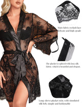 Negligee Women Sexy Large Sizes Lace Kimono Bathrobe Short Beach Lingerie Women Sexy Underwear Curvy Bride Dressing Gown Babydoll Bride Nightwear Transparent Nightdress (Black, XL-XXL)