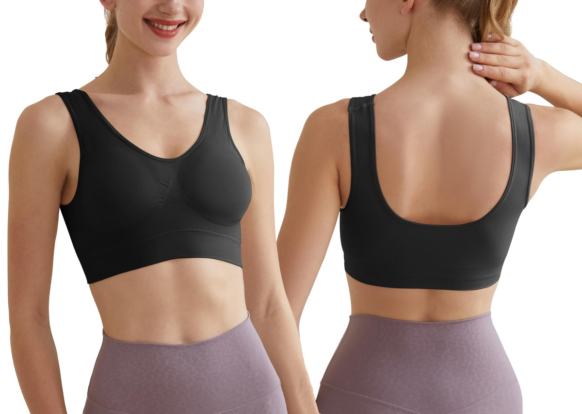 Memoryee Sports Bra Women's Large Breasts Strong Support Push Up Without Wire 3 Pack Set Padded Jogging Yoga Running Riding Bra Crop Top Black*3 6XL