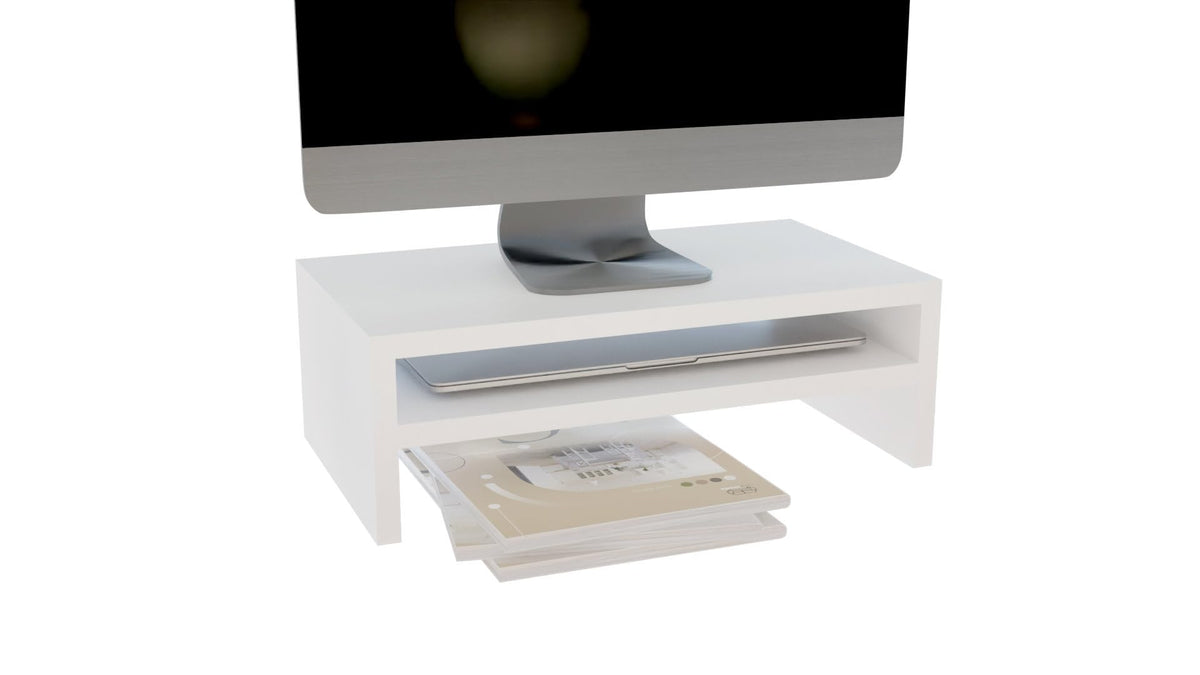 ComfortCove Monitor Stand, 2-Tier Monitor Stand, Computer Monitor Stand, Laptop Stand, Computer Stand, Printer Stand with Storage Tray, Ideal for Your Home Office, White