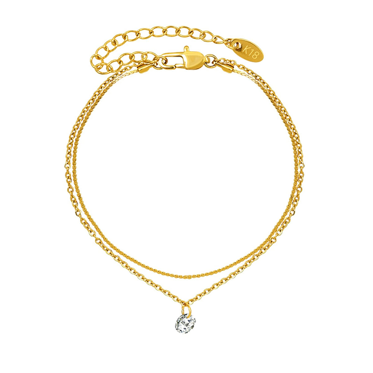 Layered Anklet Stainless Steel 18K Gold Plated with Cubic Zirconia Adjustable 20–25cm – Gold