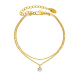 Layered Anklet Stainless Steel 18K Gold Plated with Cubic Zirconia Adjustable 20–25cm – Gold