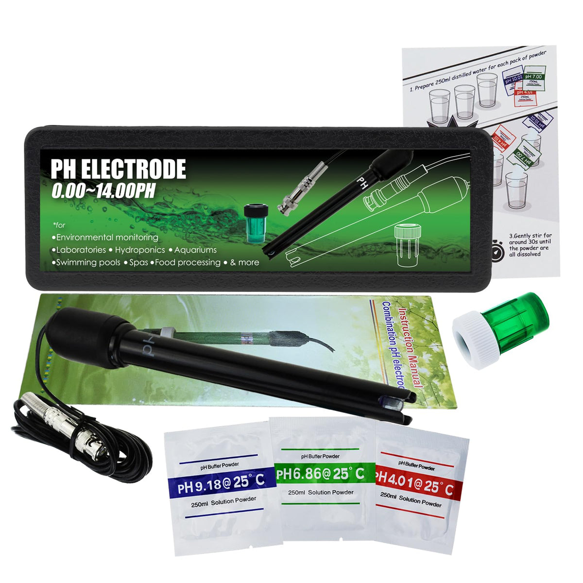 Electrod pH cu mufă BNC și cablu 300 cm, sondă 0-14 pH pentru pH-metru