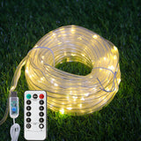 Ghirlandă luminoasă LED USB 10m 100 LED-uri cu telecomandă și 8 jocuri de lumini IP65 – Alb cald