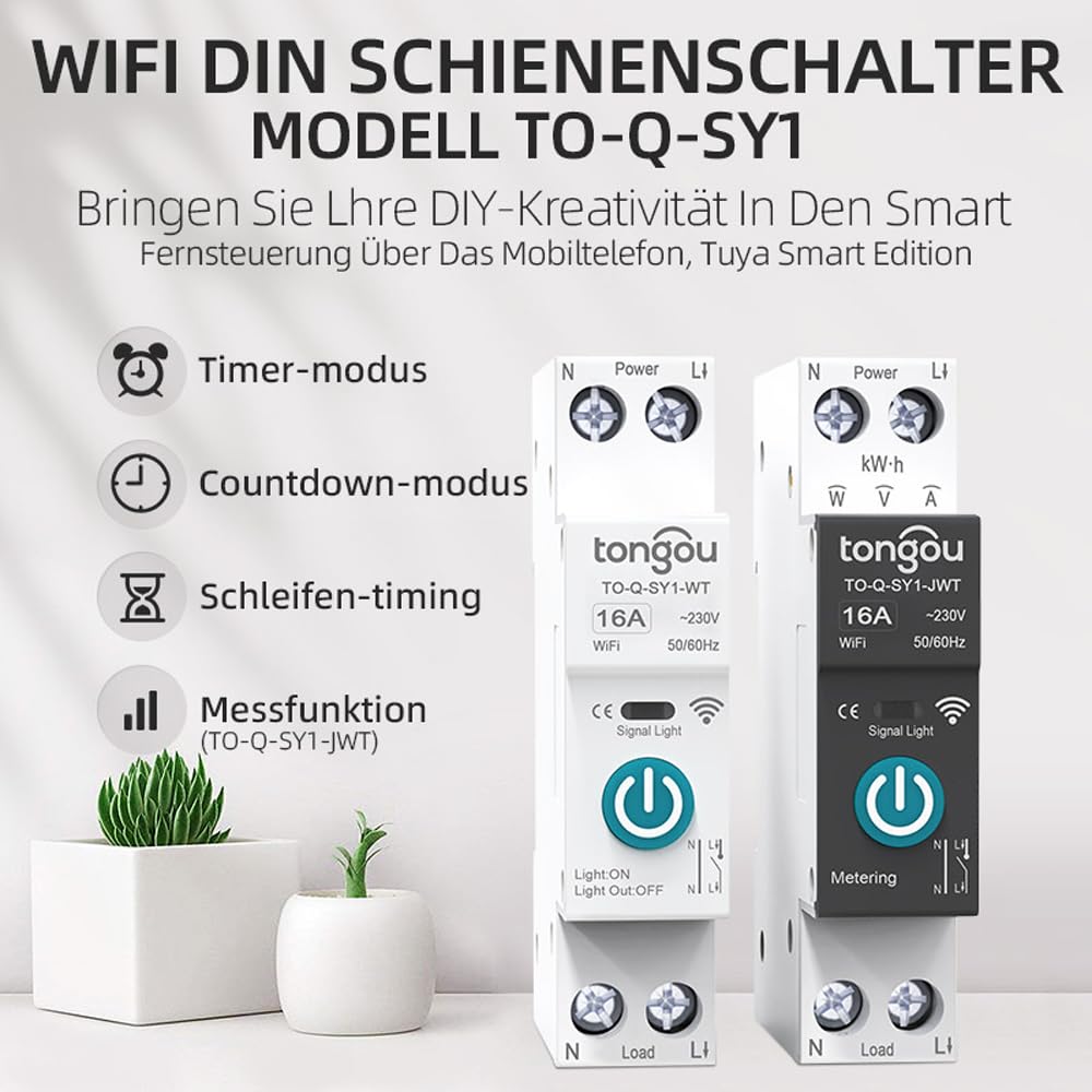 Smart Life WIFI 1P DIN Rail for Smart Home Wireless Remote Control Switch by TUYA APP DIY Idea TONGOU (With Metering 16A)