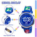 Children's Digital Watch Waterproof with Alarm & Stopwatch – Dinosaur Dark Blue