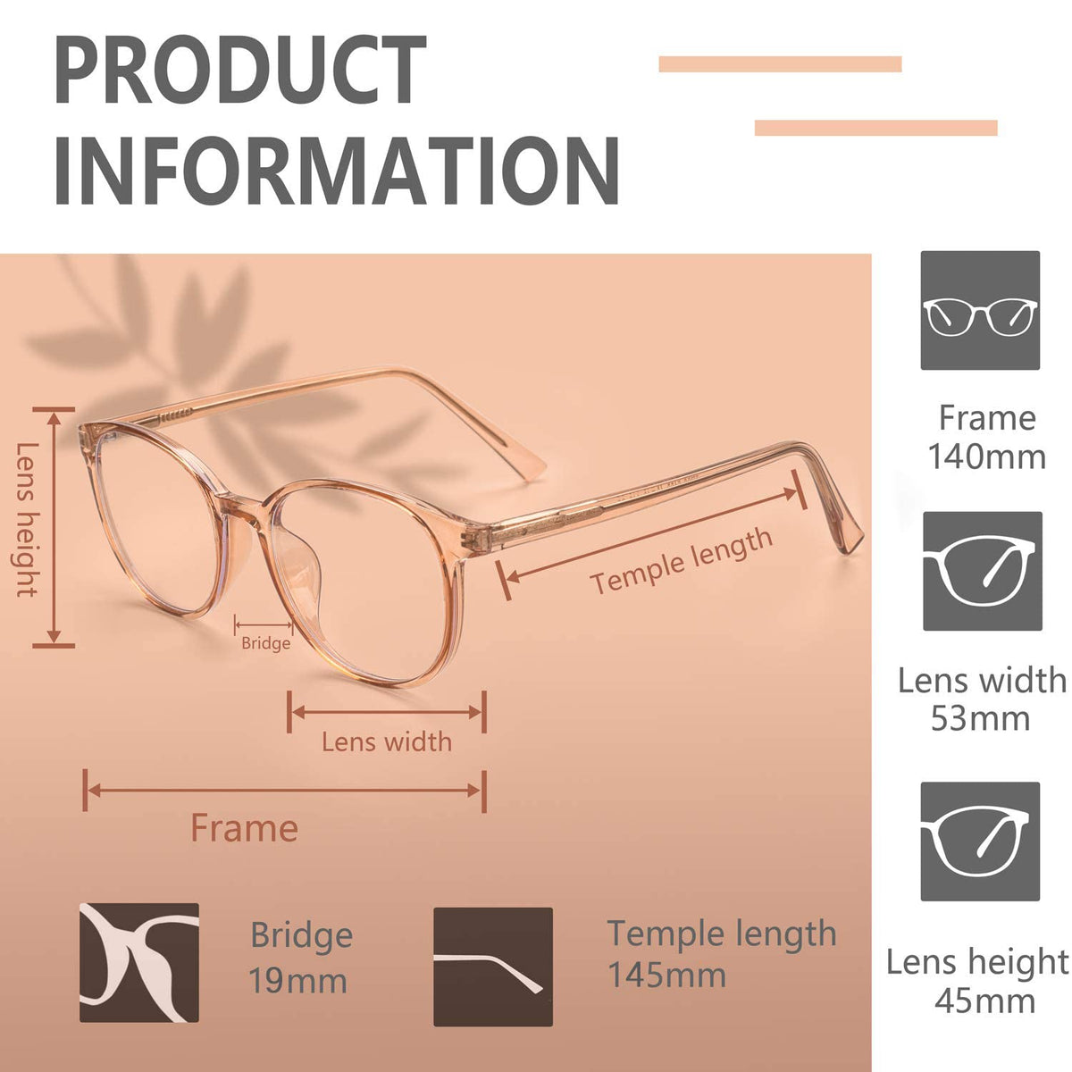 FONHCOO Blue Light Filter Glasses Women TR90 Blue Light Glasses Without Prescription, Super Light Anti-Fatigue Computer Glasses Gaming Safety Glasses (Champagne)