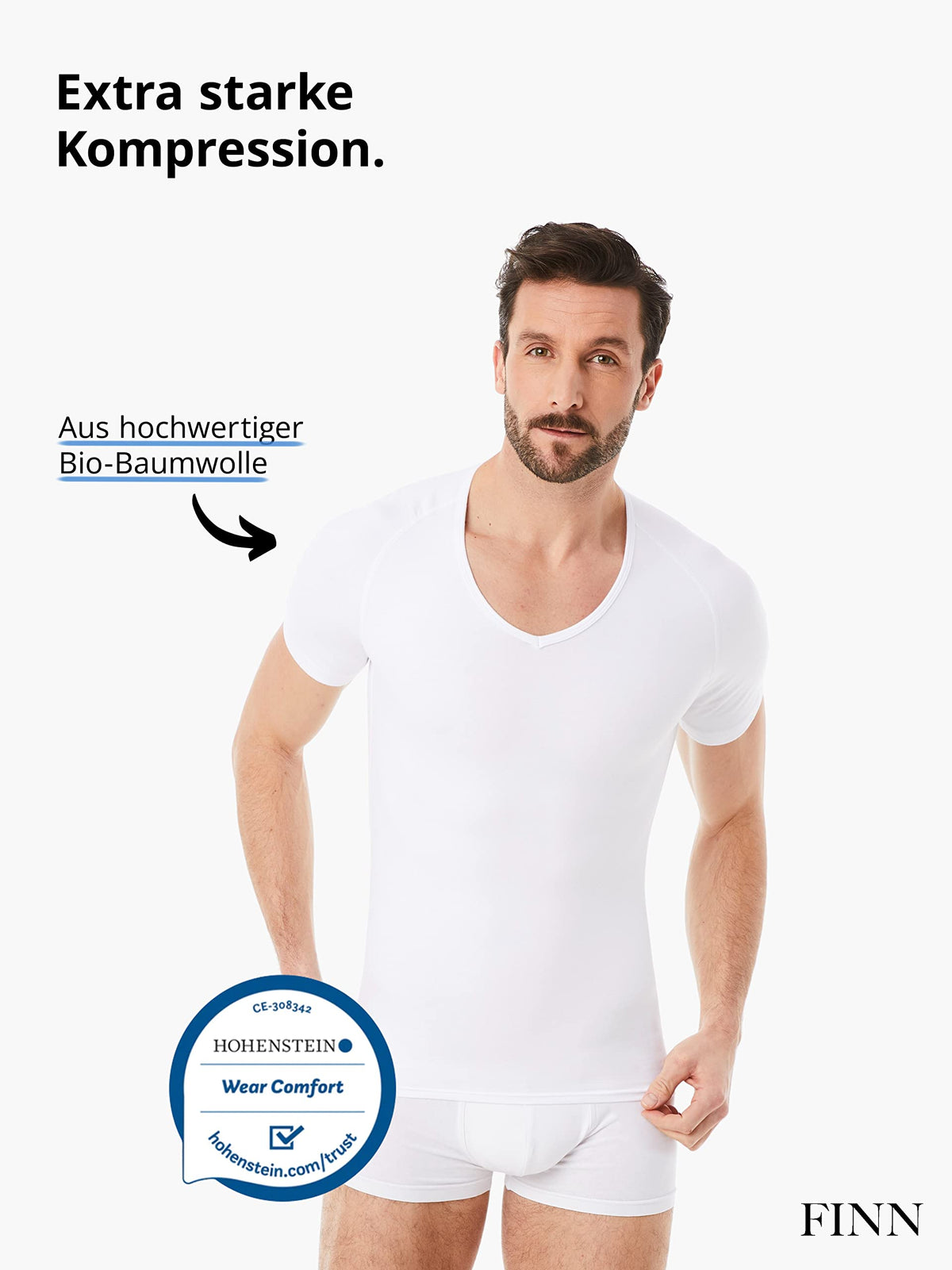 Tricou compresiv modelator FINN pentru bărbați din bumbac cu mânecă scurtă – Alb S