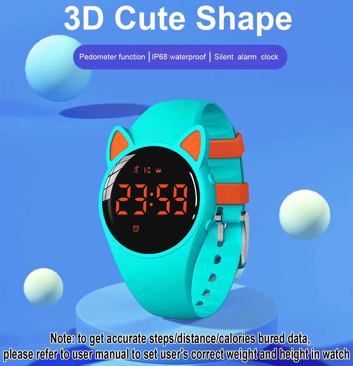HUYVMAY Children's Pedometer Fitness Watch without App no Cell Phone, IP68 Waterproof Cute Wristwatch for Boys Girls Children Sports Watch with Pedometer Calorie Counter Distance Counter Timer 3 Alarm Clocks