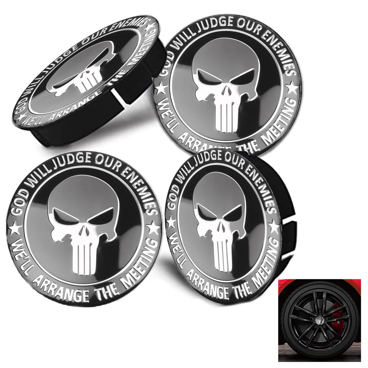 Skull Alloy Wheel Hubcaps 4-Piece Set