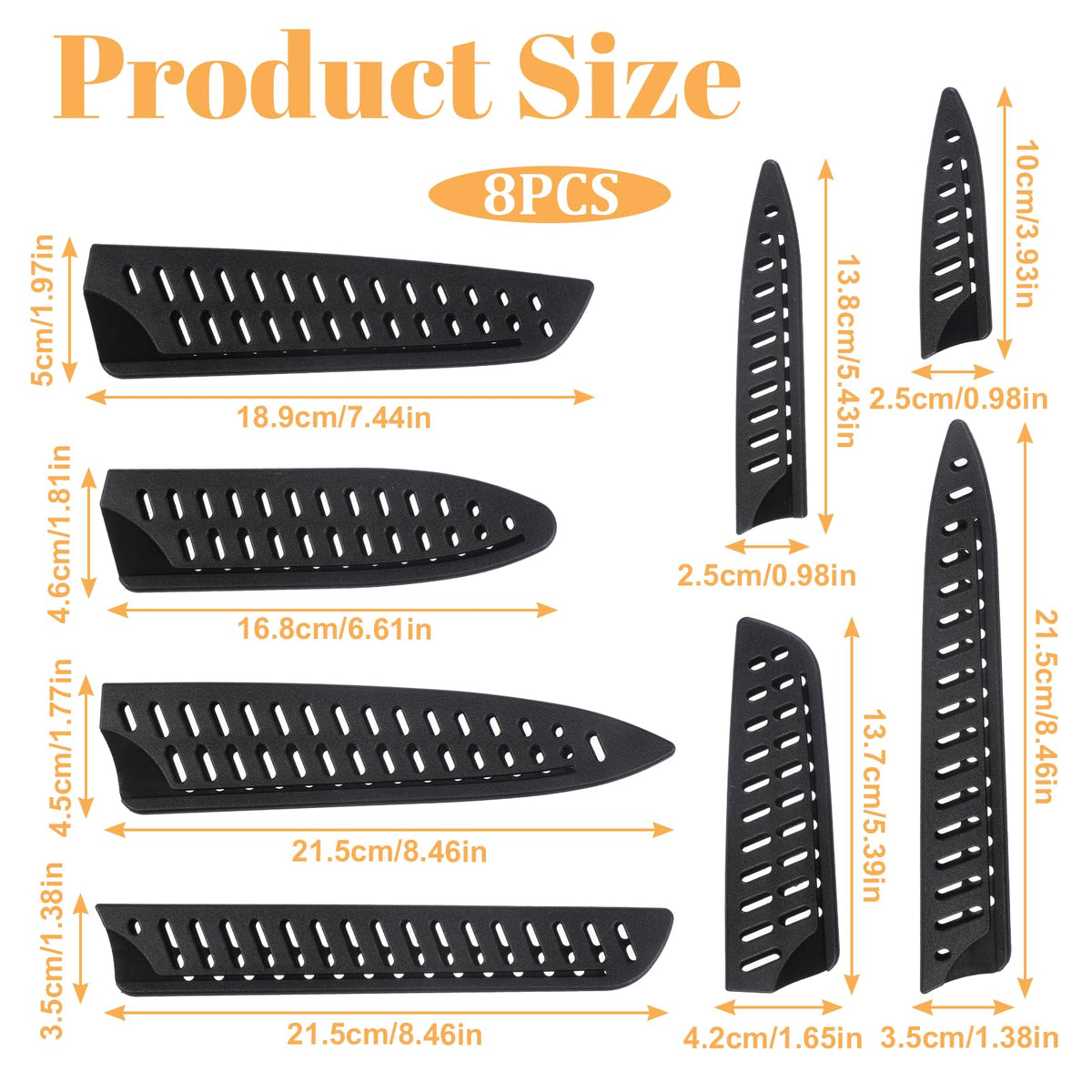 Tece huse de protecție pentru lame de cuțite din plastic aerisit, set 8 bucăți – Mărimi diverse