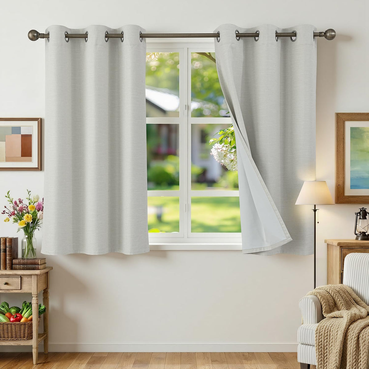 Perdele opace termoizolante aspect in cu capse 160x140 cm, set 2 bucăți – Bej deschis