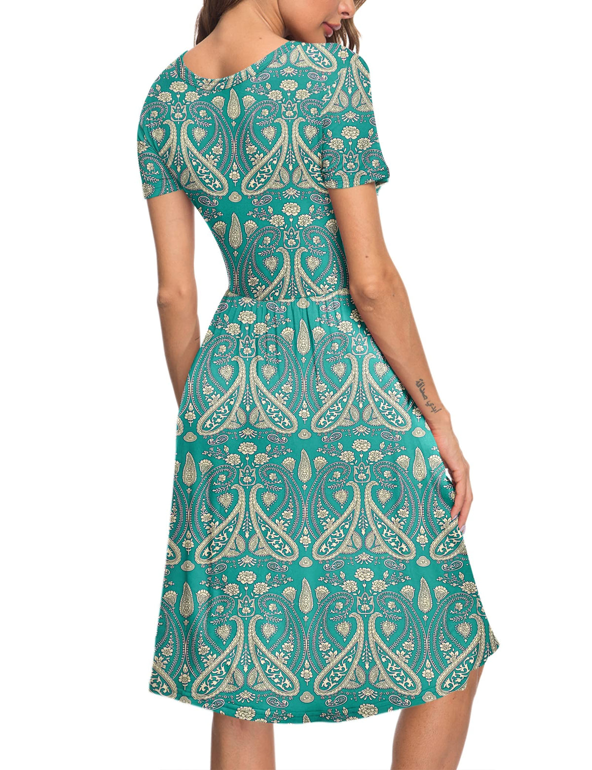 Women's Summer Dress Short Sleeve Knee-Length - Green XL