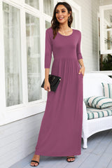 Women's 3/4 Sleeve Maxi Dress with Pockets – Casual